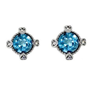 Elegant Blue Topaz & Diamond Accent Cable Post Earrings